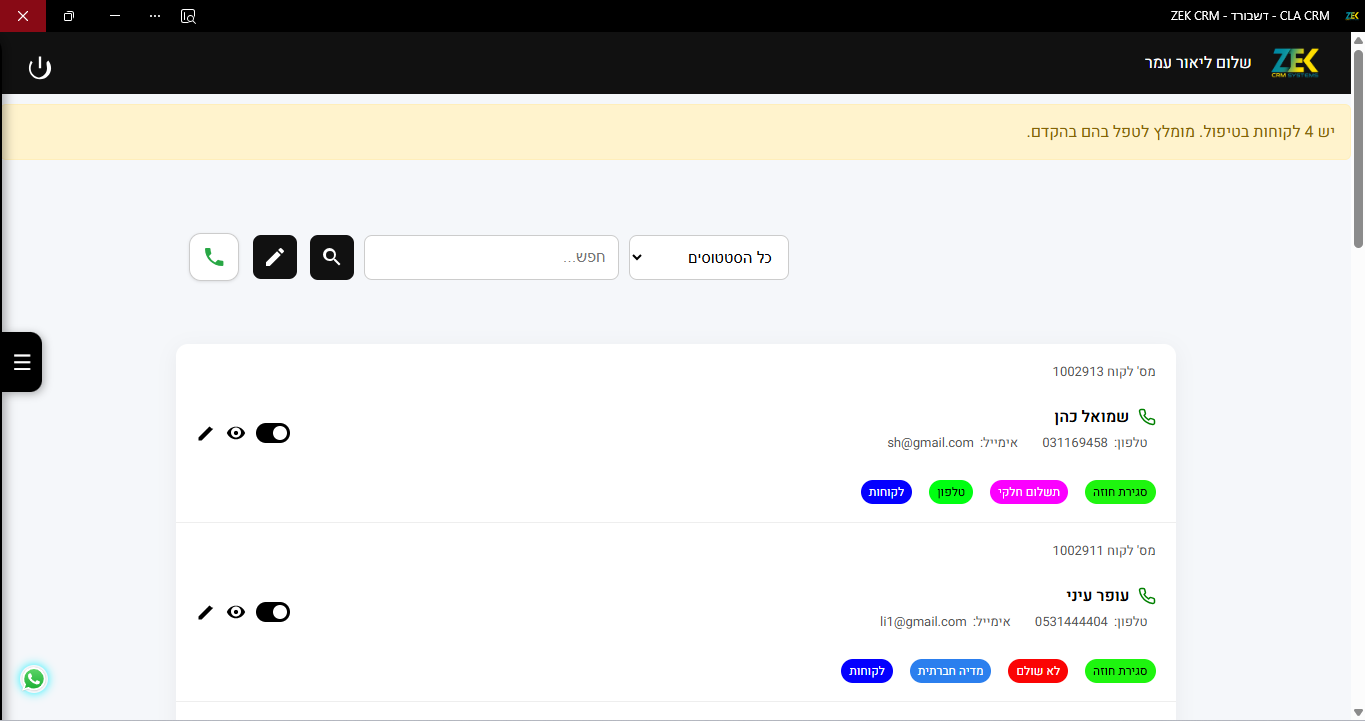 ניהול לידים - תצוגה